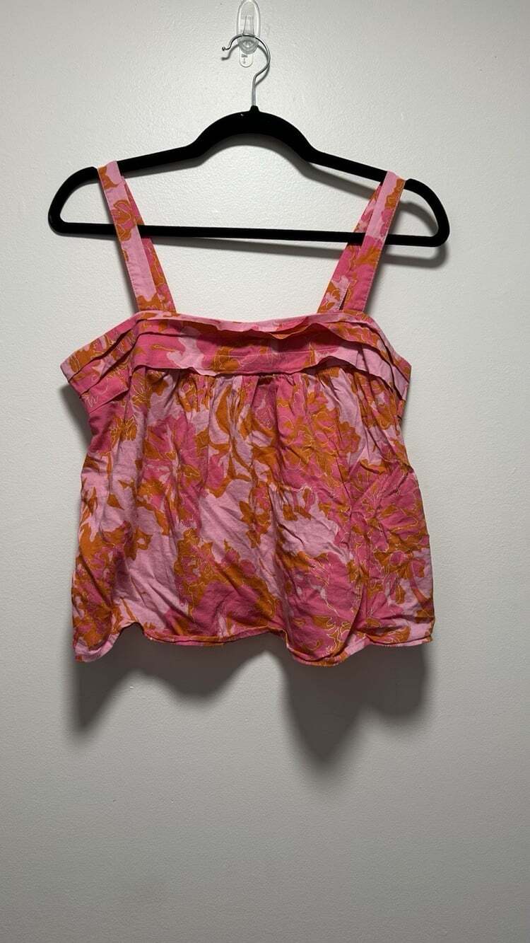 Rose + Olive Adjustable Tank Top Flowy Pink Orange Floral Cotton Blend Medium